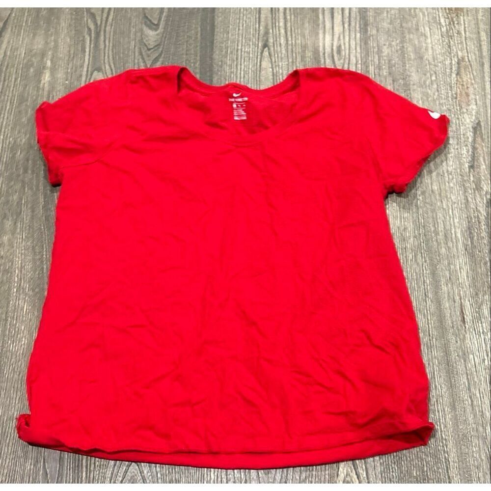 Nike Womens Short Sleeve Cotton T-Shirt Athletic Cut Stretch Pullover Red Sz XL